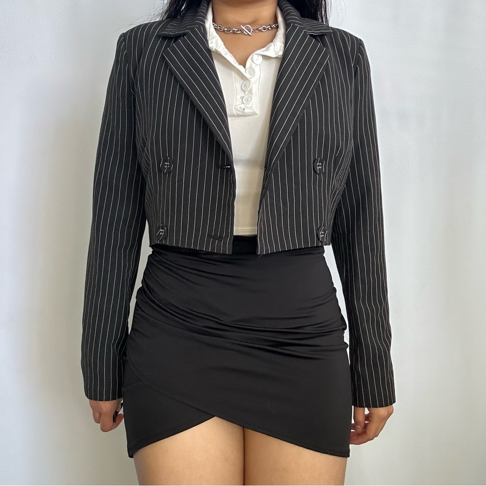 Asymmetrical Crisscross black bodycon mini skirt